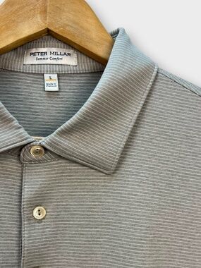 Peter Millar Summer Comfort Golf Polo Shirt Striped Grey LARGE Country Club
